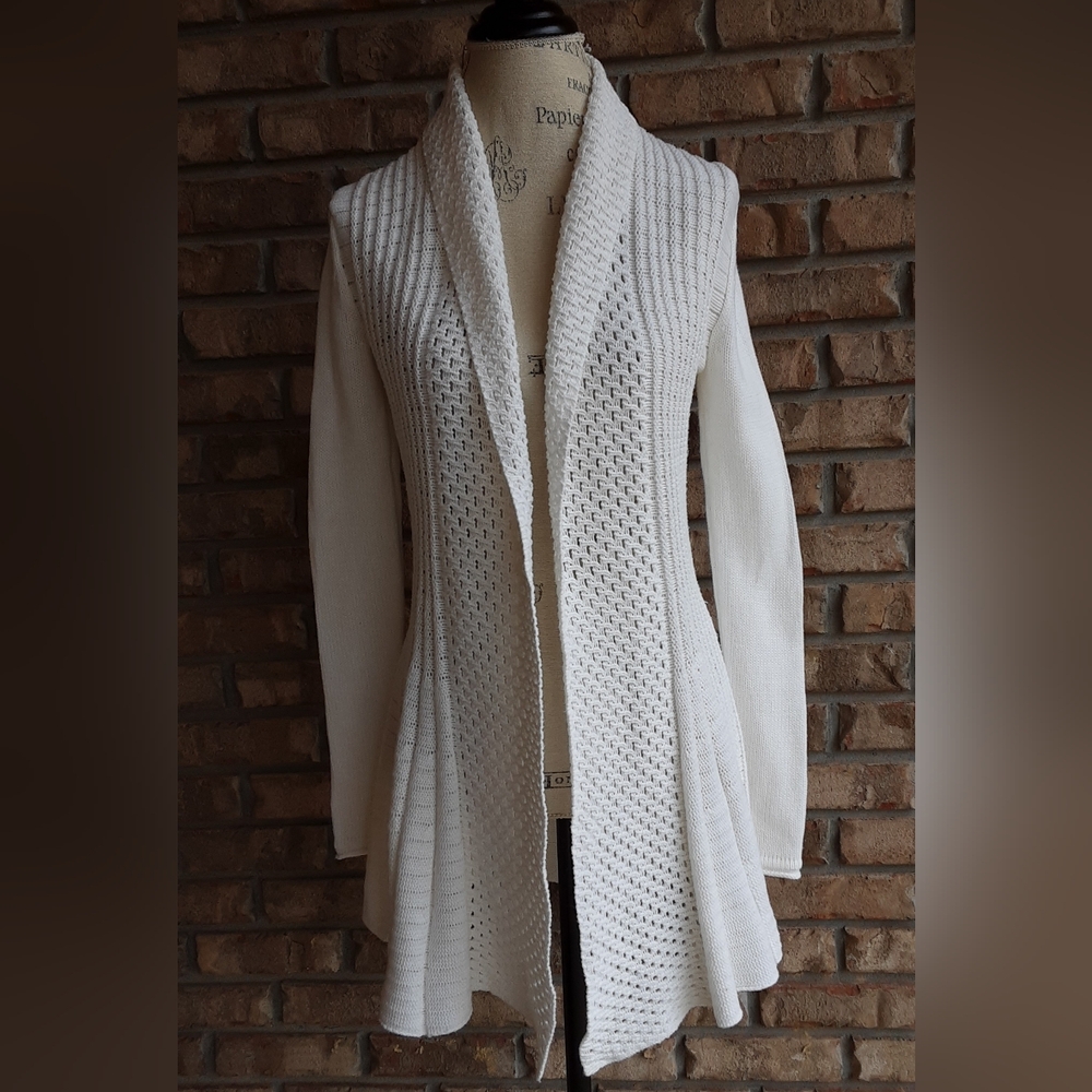 Cache White Open-Front Cozy Cardigan Sweater Size Small